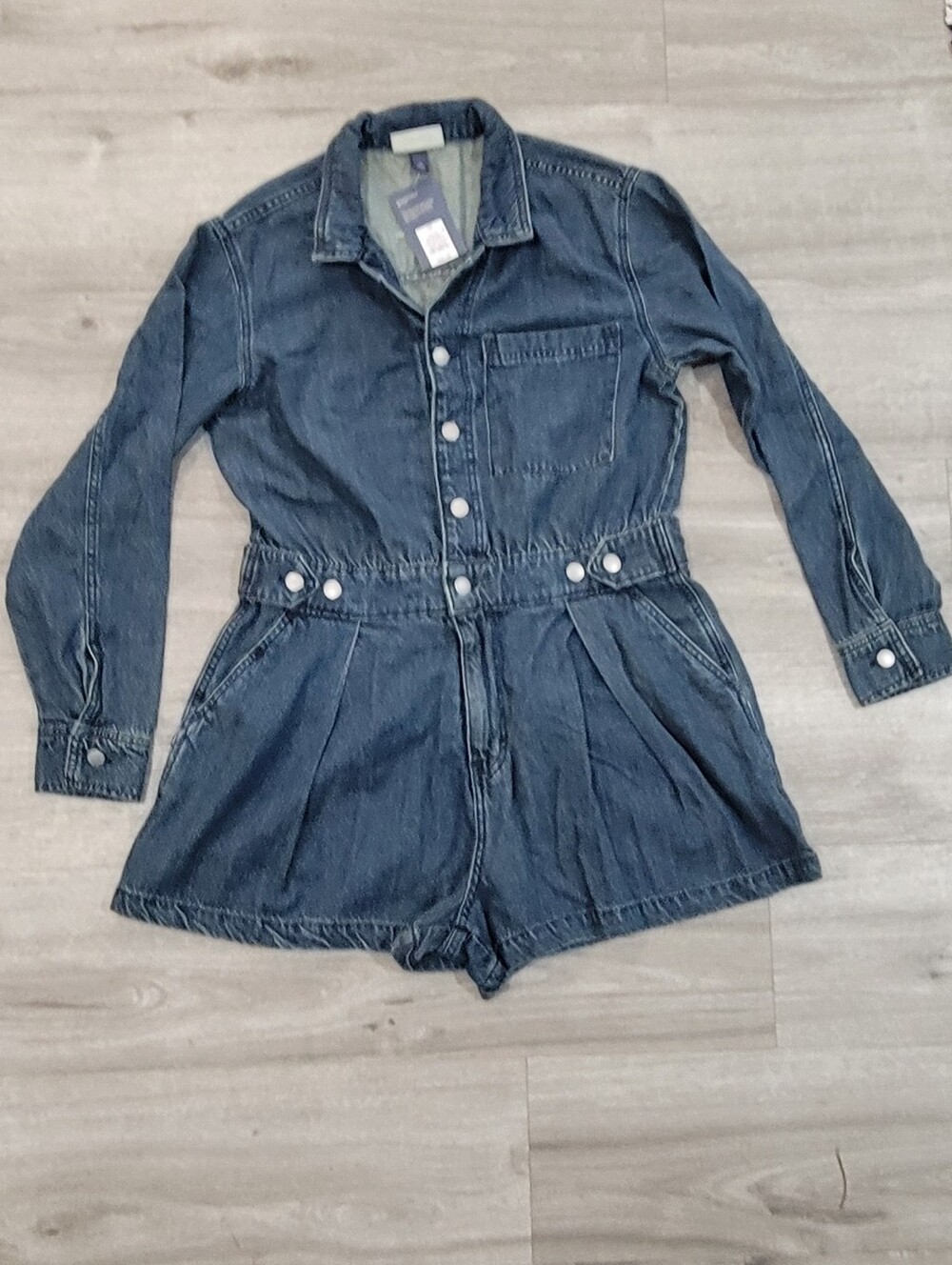 Denim Long-Sleeve Romper for Women - Blue